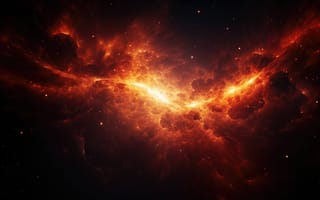 Картинка контрастные оттенки огненно-оранжевого и черного, космические явления, большой взрыв, создание вселенной, ИИ искусство