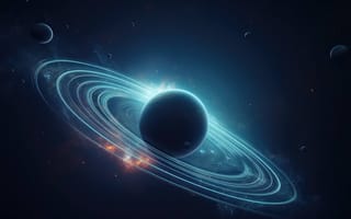 Картинка монохромный блюз, космос, экзопланета, космические кольца, ИИ искусство