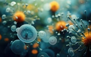 Картинка Цветочная пыльца, частицы, гранулы, микроскопический, сложный, ИИ искусство