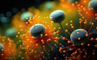 Картинка Цветочная пыльца, частицы, гранулы, микроскопический, сложный, ИИ искусство