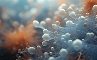 Картинка грибковый, споры, микроскопический, частицы, абстрактный, ИИ искусство