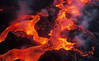 Картинка расплавленные тона, текстурированный поток лавы, действующий вулкан, лава, вулканическая активность, гора, Исландия, ИИ искусство