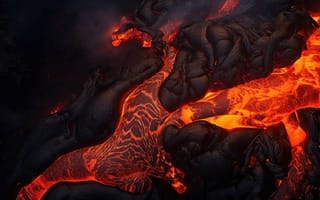 Картинка расплавленные тона, текстурированный поток лавы, действующий вулкан, лава, вулканическая активность, гора, Исландия, ИИ искусство
