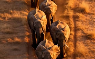 Картинка органические тона, текстурированный пейзаж, стадо слонов, слоны, Африка, дикая природа, равнины, ИИ искусство