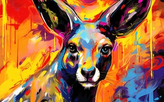 Картинка кенгуру, рисование, яркий, абстрактный, искусство, брызги, красочный, энергичный, игривый, разноцветный, радостный, современное искусство, дикая природа, ИИ искусство