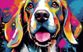 Картинка красочный, абстрактный, собака, рисование, акриловая или масляная краска, эмоциональный, интенсивный, яркий, современное искусство, настенное искусство, портрет домашнего животного, ИИ искусство