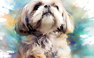 Картинка собака, яркий, красочный, цифровое искусство, иллюстрация, радостный, игривый, пастельные тона, динамичный, животные, арт, живопись и дизайн, ИИ искусство