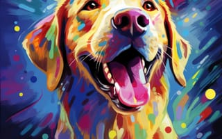 Картинка красочный, собака, рисование, искусство, радостный, яркий, абстрактный, современное искусство, жизнерадостный, цифровое искусство, разноцветный, брызги, динамичный, энергичный, ИИ искусство
