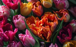 Картинка тюльпаны, весна, цветы, букет, лепестки, красочный, яркий, цветочный, природа, украшение, ИИ искусство