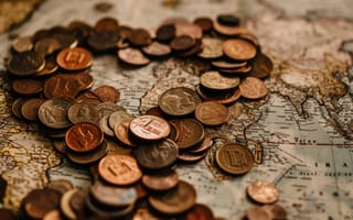 Картинка монеты, карта мира, валюта, путешествовать, деньги, география, Международный, коллекция, сокровище, старинная карта, финансы, глобальная экономика, ИИ искусство