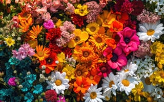 Картинка цветы, красочный, яркий, ассортимент, цветочный, букет, сад, природа, лепестки, яркие цвета, ИИ искусство
