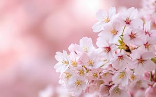 Картинка цветочный, розовый, Цветение вишни, сакура, цветущий, ветви, лепестки, мягкий фокус, весна, естественная красота, ИИ искусство