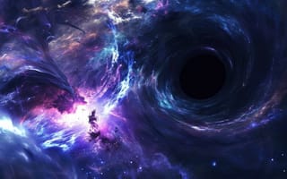 Картинка космос, черная дыра, галактика, туманность, фиолетовый, синий, цвета, абстрактный, астрономия, межзвездный, космический, научная фантастика, цифровое искусство, вселенная, небесный, ИИ искусство