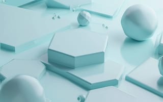Картинка 3D Рендеринг, Геометрические Фигуры, Синие Оттенки, Современный, Абстрактная Композиция, Минималистичный Стиль, Цифровое Искусство, Искусственный Интеллект