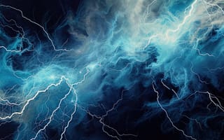 Картинка грозовые тучи, молния, гром, электричество, погода, атмосферный, темные облака, энергия, природа, мощный, буря, высокое напряжение, Опасность, драматический, ночное небо, ИИ искусство