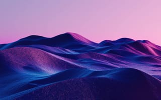 Картинка Фиолетовый, Неон, Цифровое искусство, Абстрактный, Пейзаж, Ультрафиолет, Холмы, Пустыня, Ночная сцена, Футуристический, Яркий, Дюны, Искусственный интеллект