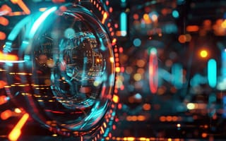 Картинка 3D Часы, Цифровые Неоновые Огни, Концепция Времени, Футуристический Дизайн, Абстрактный, Светящиеся Линии, Синие и Оранжевые Неоны, Современные Часы, Сложный Механизм Часов, Научно-фантастические Часы, Искусственный Интеллект
