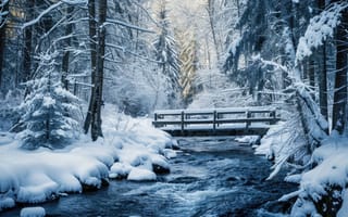 Картинка снег, деревья, зима, закат, кабина, фиолетовое небо, спокойствие, лесная тропа, вечер, природа, холодный, сумерки, живописный, деревенский, ИИ искусство