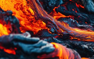 Картинка Лава, Поток, Расплавленный, Вулканический, Извержение, Текстура, Геология, Магма, Крупный план, Пейзаж, Природа, Жара, Оранжевый, Красный, Чёрный, Огненный, Горячий, Сияющий, Наука о Земле, Искусственный интеллект