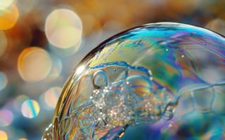 Картинка Пузырь, Иридесценция, Яркие цвета, Крупный план, Абстрактный узор, Радужные оттенки, Отражающая поверхность, Текстура, Мыльная пленка, Преломление света, Искусственный интеллект