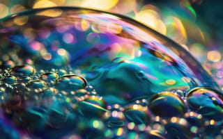Картинка Пузырь, Иридесценция, Яркие цвета, Крупный план, Абстрактный узор, Радужные оттенки, Отражающая поверхность, Текстура, Мыльная пленка, Преломление света, Искусственный интеллект
