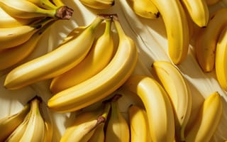 Картинка бананы, спелый, желтый, фрукты, связка, свежий, здоровый, закуска, тропический, еда, тени, Солнечный лучик, стол, ИИ искусство