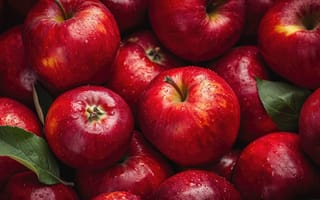 Картинка красный, яблоко, фрукты, свежий, спелый, блестящий, капли воды, крупный план, здоровый, красные яблоки, текстура, ИИ искусство