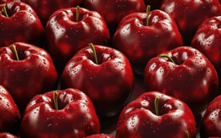 Картинка красный, блестящий, яблоки, свежий, фрукты, глянцевый, крупный план, еда, питание, здоровый, яркий цвет, вегетарианец, закуска, ИИ искусство