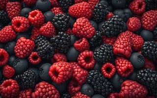 Картинка ягоды, ассорти фруктов, крупный план, яркие цвета, здоровое питание, питание, свежие продукты, еда, фрукты, сочный, спелый, естественный, разнообразие, ИИ искусство
