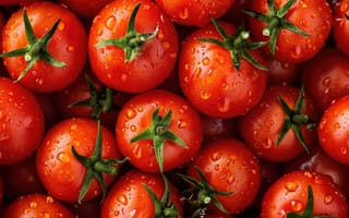 Картинка помидоры, красный, свежий, спелый, капли воды, крупный план, органический, здоровый, помидоры черри, овощной, еда, сельское хозяйство, производить, влажный, ИИ искусство