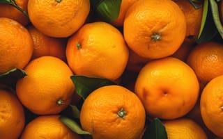 Картинка апельсины, Цитрусовый фрукт, свежий, органический, спелый, здоровый, Витамин С, листья, крупный план, текстура, оранжевый цвет, сочный, ИИ искусство