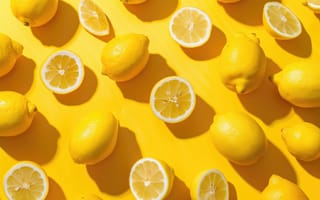 Картинка лимоны, цитрусовые, желтый, фрукты, свежий, нарезанный, весь, Витамин С, крупный план, текстура, здоровый, спелый, сочный, ИИ искусство