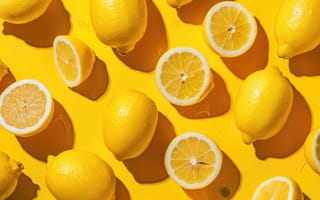 Картинка лимоны, цитрусовые, желтый, фрукты, свежий, нарезанный, весь, Витамин С, крупный план, текстура, здоровый, спелый, сочный, ИИ искусство