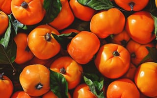 Картинка хурма, апельсин, фрукты, спелый, свежий, листья, зеленый, урожай, органический, осень, богатый витаминами, рынок, ИИ искусство