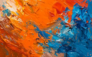 Картинка абстрактный, искусство, рисование, красочный, текстура, современный, синий, апельсин, масляная краска, крупный план, мазки, мастихин, яркий, ИИ искусство