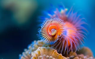 Картинка актинии, морской, под водой, коралловый риф, биоразнообразие, океан, водная дикая природа, красочный, Морская биология, экосистема, ИИ искусство