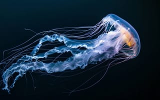 Картинка медуза, под водой, морской, щупальца, светящийся, полупрозрачный, океан, дикая природа, глубокое море, биолюминесценция, водный, ИИ искусство