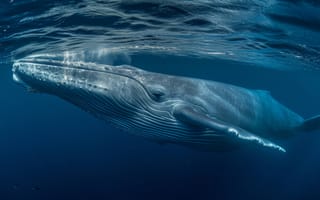Картинка синий кит, под водой, морское млекопитающее, океан, дикая природа, находящихся под угрозой исчезновения, плавание, море, величественный, природа, сохранение, Поверхность воды, ИИ искусство