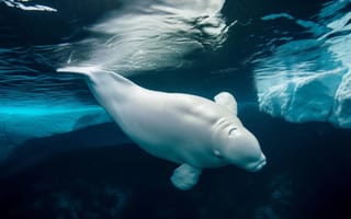Картинка белуха, под водой, Морское животное, Белый кит, Арктическое млекопитающее, океан, дикая природа, морское создание, водный, ИИ искусство