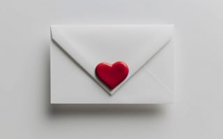 Картинка конверт, Красное сердце, белый, любовь, романтика, запечатанный, День святого Валентина, поздравительная открытка, переписка, минималистичный дизайн, ИИ искусство