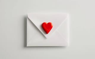 Картинка конверт, Красное сердце, белый, любовь, романтика, запечатанный, День святого Валентина, поздравительная открытка, переписка, минималистичный дизайн, ИИ искусство