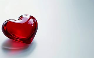 Картинка стеклянное сердце, красный, любовь, символ, День святого Валентина, кристалл, романтический, украшение, белый, отражение, ИИ искусство