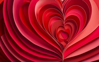 Картинка формы сердца, красный, бумажное искусство, слои, абстрактный, любовь, глубина, романтический, День святого Валентина, украшение, дизайн, концентрический, шаблон, ИИ искусство