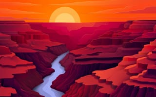 Картинка абстрактный, красочный, каньон, закат, иллюстрация, искусство, пейзаж, слои, цифровой, яркий, апельсин, красный, желтый, ИИ искусство