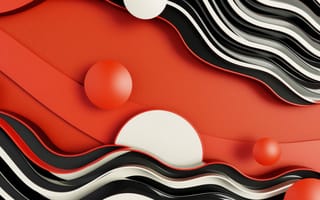 Картинка 3д, абстрактный, геометрический, красный, черный, волны, линии, сферы, современный, дизайн, текущий, искусство, кривые, текстура, шаблон, ИИ искусство