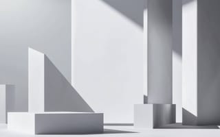 Картинка белый, геометрический, абстрактный, минималистский, тени, архитектура, современный, художественная инсталляция, 3d формы, ИИ искусство