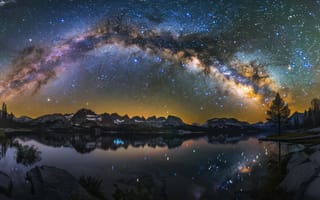Картинка ночное небо, Млечный Путь, звезды, галактика, астро, пейзаж, горы, сумерки, природа, космический, небесный, заповедник темного неба, ИИ искусство