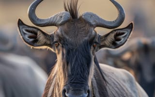 Картинка Портрет антилопы гну, африканская дикая природа, животные саванны, природа крупным планом, сафари, рога антилопы гну, грива антилопы гну, ИИ искусство