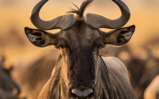 Картинка Портрет антилопы гну, африканская дикая природа, животные саванны, природа крупным планом, сафари, рога антилопы гну, грива антилопы гну, ИИ искусство