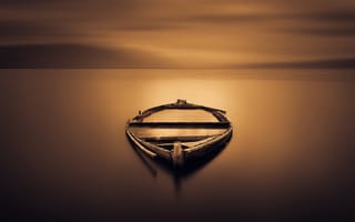 Картинка озеро, лодка, ночь, горизонт